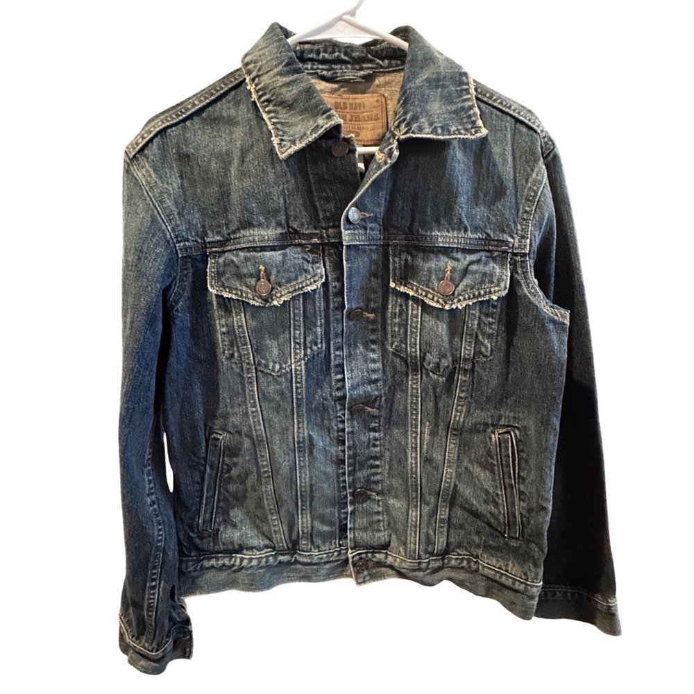 Old Navy Blue Jeans Denim Jacket Distressed Classic Fit Mens Size S